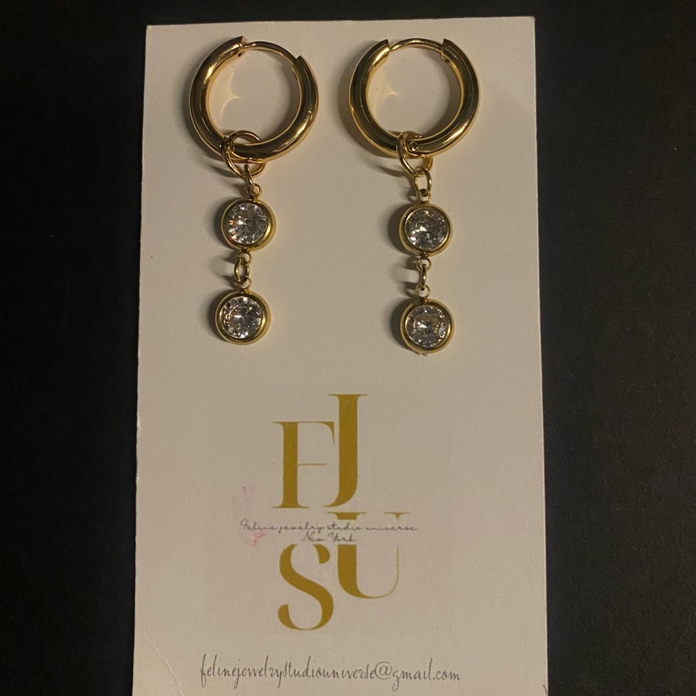 *SOLD ON DEPOP*
Handmade Gold plated titanium Hoop Earrings with Crystal Accents